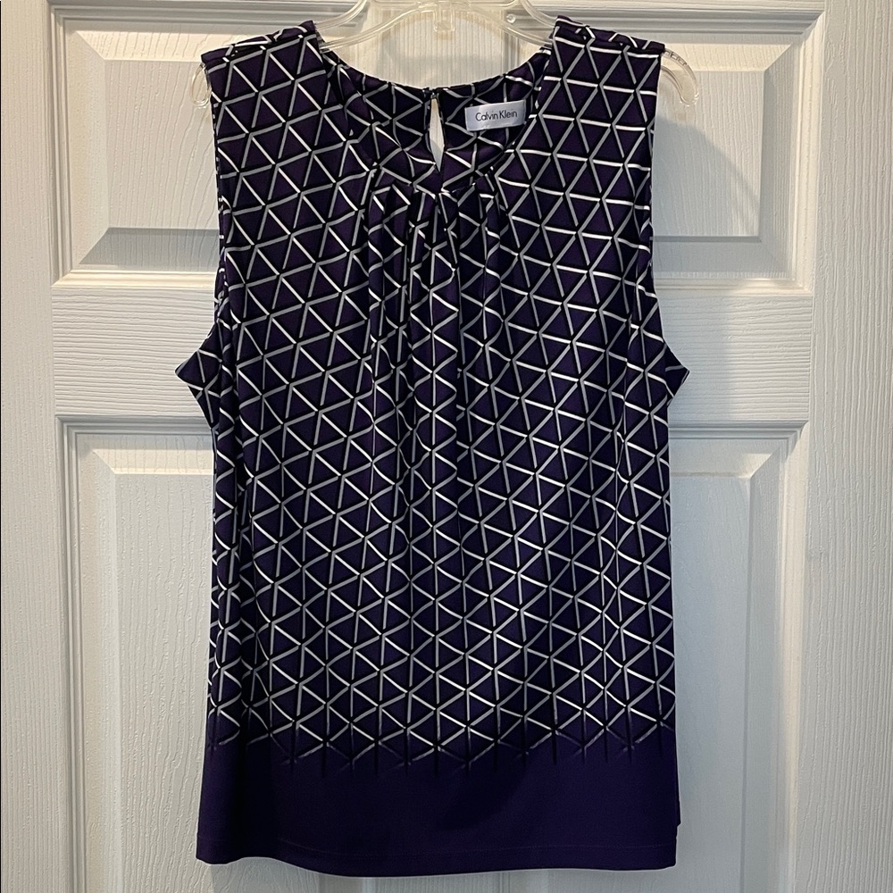 Calvin Klein Women's Purple Geometric Blouse - Size L (tag missing)